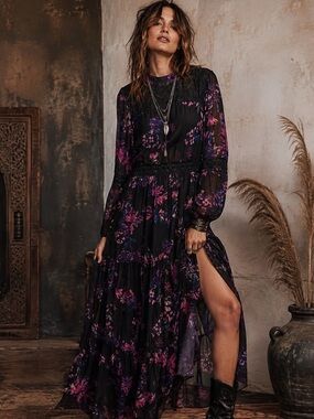 Frock & Frill for Wolf & Badger Floral Lace-Trim Maxi Dress